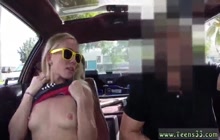 Slutty blonde teen car blowjob